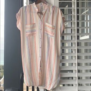 I Love strip boho button down dress